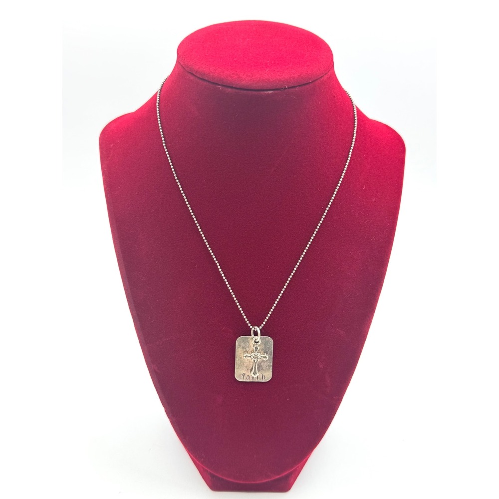 Sterling Silver Faith Cross Dog Tag Pendant Necklace 925 Ball Chain 18 Inch